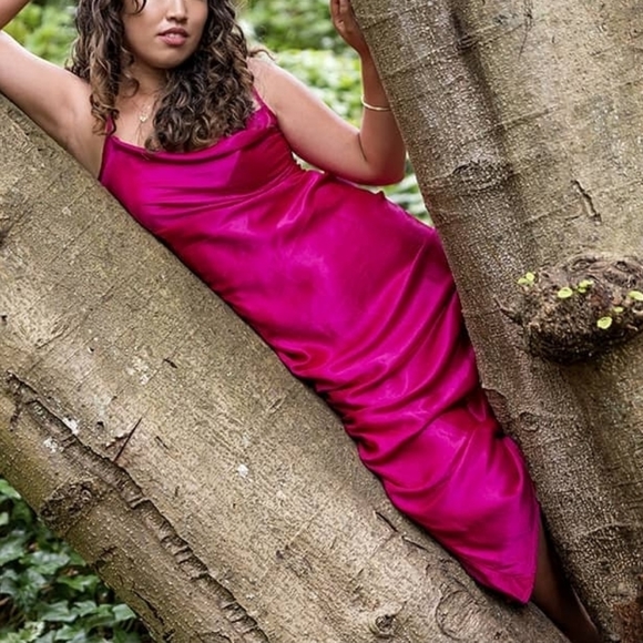 Vintage 90s Floorlength Cowl Neck Satin Slip Dress - Picture 3 of 4